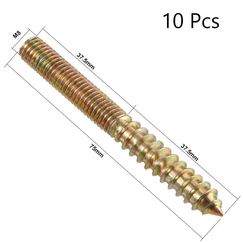 TOP-VIGOR 10Pcs M8x75mm Hanger Bolts, Double Headed Bolts Self Tapping Screw, Double Ended Dowel Screws, Screw Dowels Hanger, Threaded Lag Wood Screws and Machine Bolts for Wood Joint Furniture - Image 2